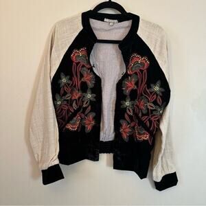 Gimmicks Floral Velvet Embroidery Lightweight Bomber Jacket Size Small